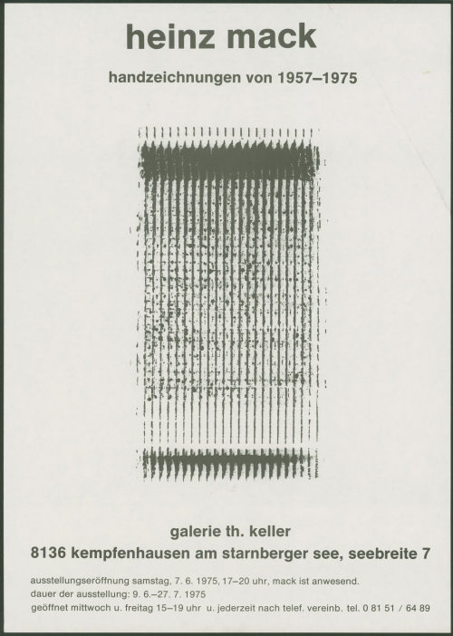 Galerie Th. Keller, Kempfenhausen am Starnberger See (Beteiligte Institution), Heinz Mack: Handzeichnungen von 1957-1975. Galerie Th. Keller, Kempfenhausen am Starnberger See 19.06.-27.07.1975, 1975