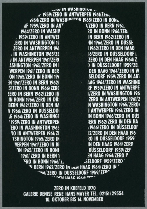 Galerie Denise René Hans Mayer, Düsseldorf (Beteiligte Institution), ZERO in Krefeld 1970. Galerie Denise Réne Hans Mayer, Krefeld, 10.10.-14.11.1970, 1970