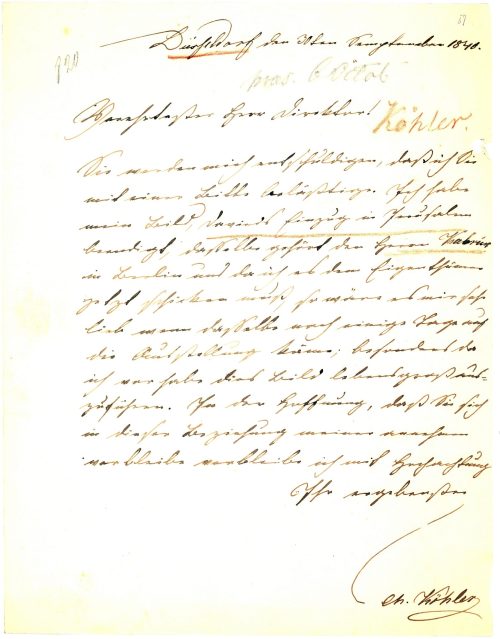 Christian Köhler (Absender*in), Korrespondenz von Christian Köhler an Unbekannt, 30.09.1840