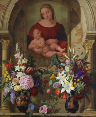 Adolf Senff, Madonna  und Jesusknabe mit Blumenbouquets in griechischen Vasen, 1831-32, Kunstpa ...