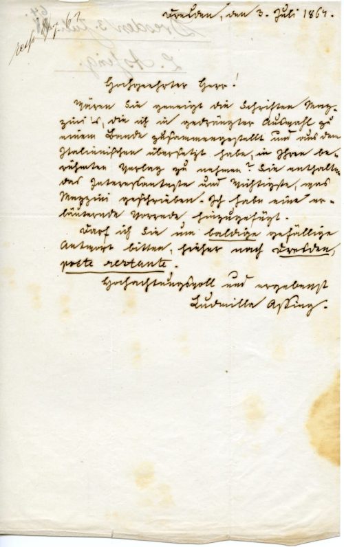 Brief von  Ludmilla Assing,1864