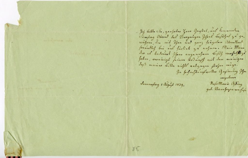 Brief von Rosa Maria Assing, 1839, 1. Seite