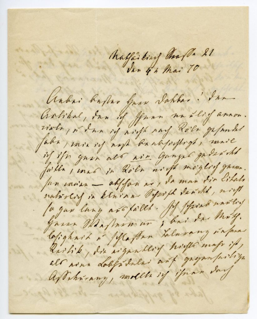 Brief von Fanny Lewald-Stahr, 1870, 1. Seite