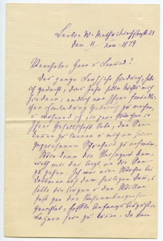 Brief von Fanny Lewald-Stahr, 1879, 1.Seite
