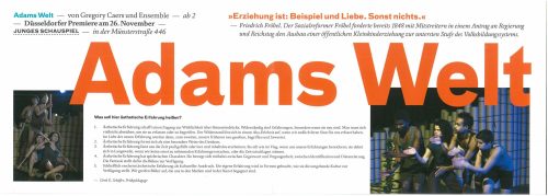 Programmheft zu "Adams Welt" von Gregory Caers und Ensemble. Düsseldorfer Premiere am 26. Novem ...