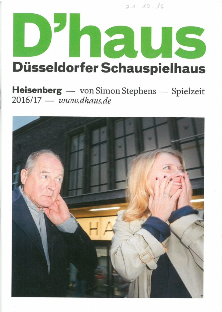 Programmheft zu "Heisenberg" von Simon Stephens. Premiere am 21. Oktober 2016 im Central, Große ...