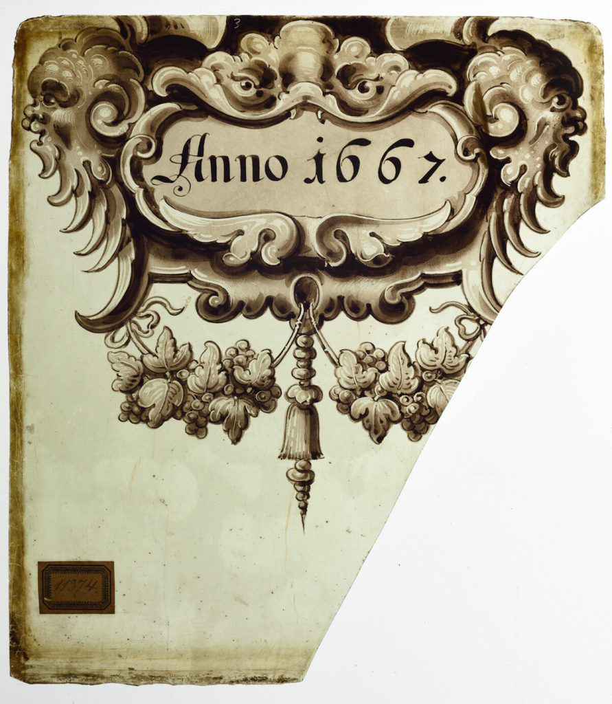 Glasmalerei mit Schriftfeld "Anno 1667"