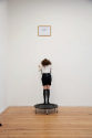 Ohne Titel, 2012, Trampolin, Rahmen aus Holz, Papier, (Besucherin auf Trampolin: Susana Wesslin ...