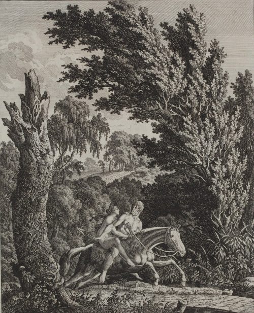 Carl Wilhelm Kolbe der Ältere (Künstler*in), Reitendes nacktes Paar sprengt über einen Steg, 1797