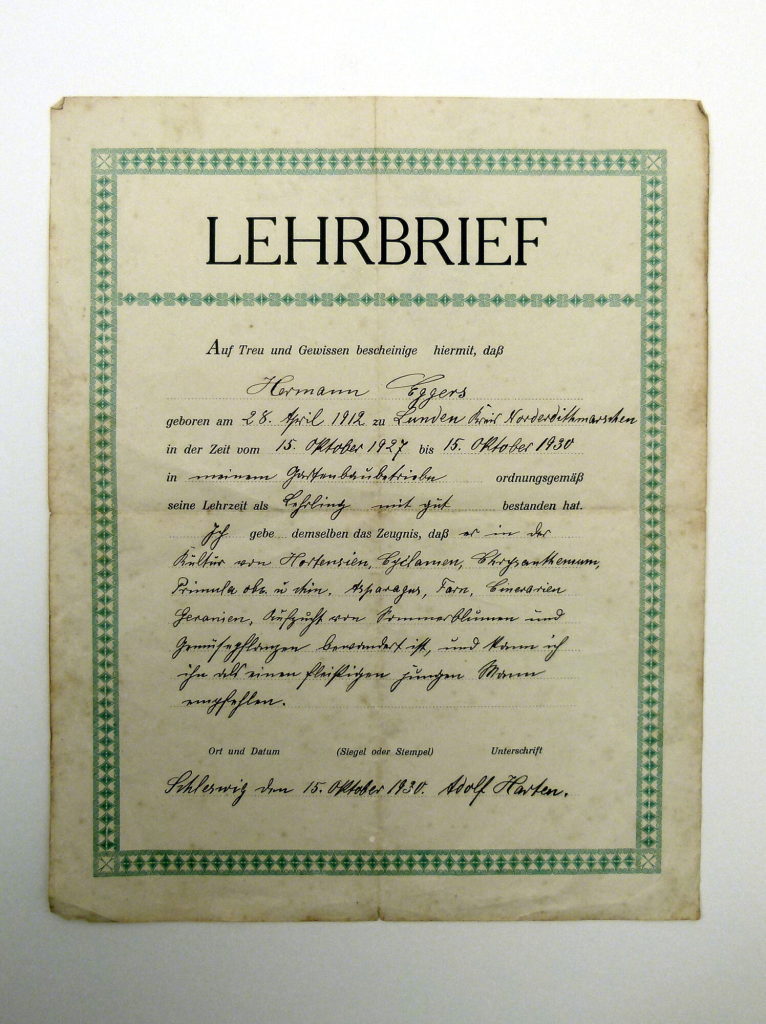 Gärtnerlehrbrief Hermann Eggers