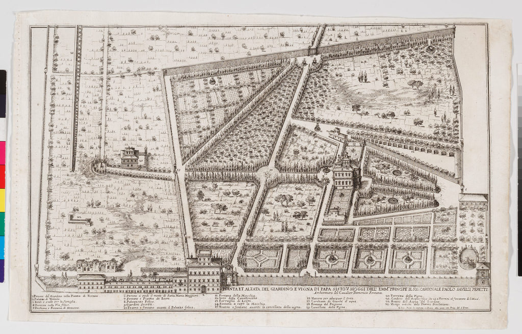Pianta et alzata del Giardino e Vigna di Papa Sisto V. Hoggi dell Emm. Principe il Sig. Cardinale Paolo Savelli Peretti