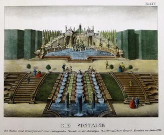 Die Fontaine des Pluton und Proserpin mit einer vorliegenden Cascade in der ehemaligen churfürstlichen Favorit. Zerstört im Jahre 1793.