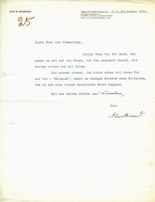 Brief von Alice Berend an Grete von Urbanitzky