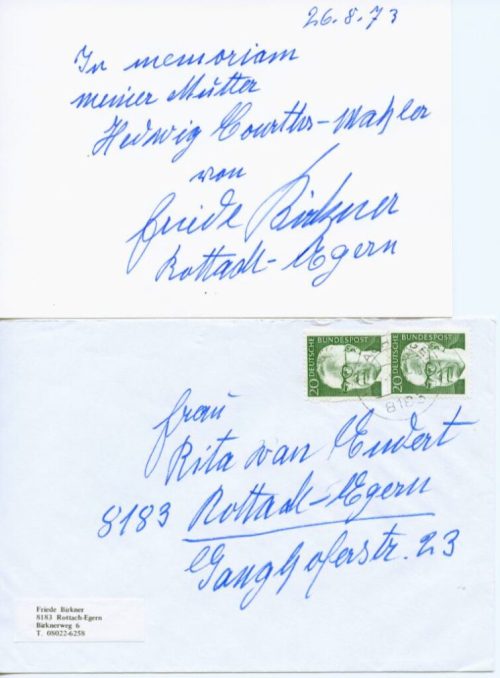 Briefkarte von Friede Birkner an Rita van Endert