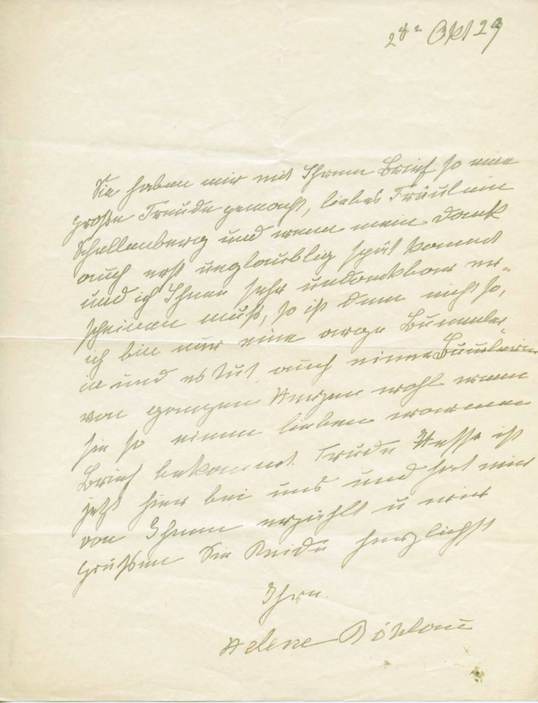Brief von Helene Böhlau an Ludmilla Schellenberg