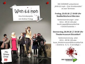 Werbeflyer zu "With 6.6 mph" von Andrea Freitag. Gastspiel auf der Studiobühne im Theatermuseum ...