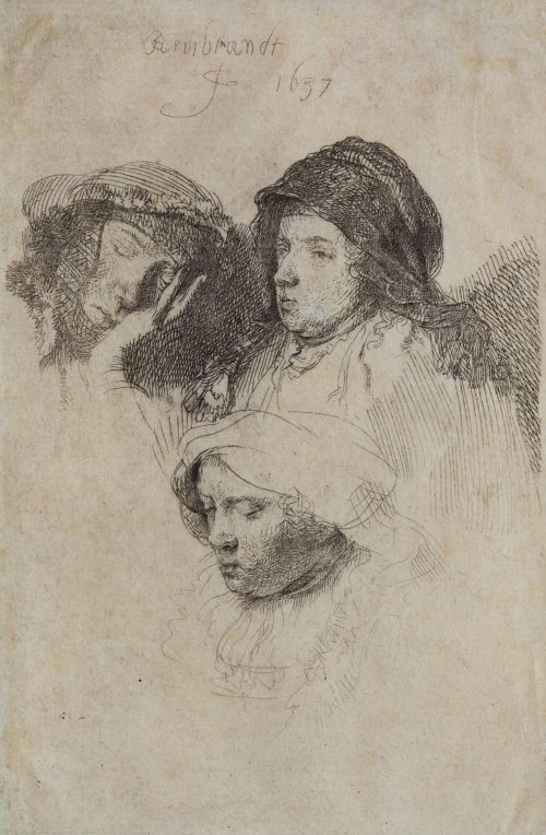 Rembrandt Harmenszoon van Rijn (Künstler*in), Drei Frauenköpfe, 1637