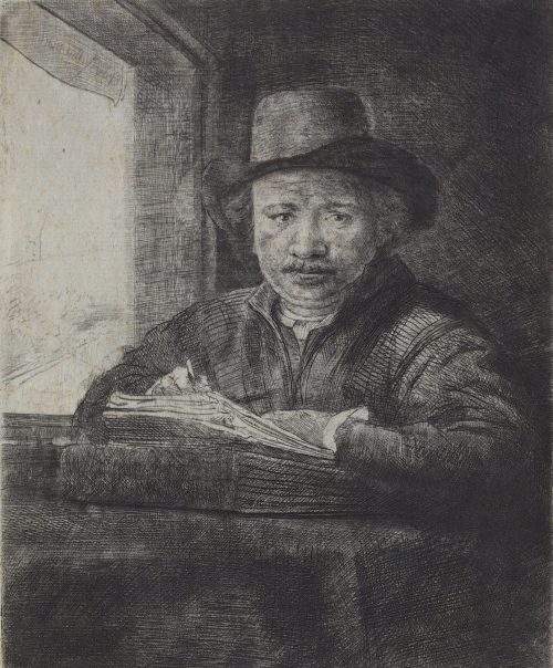 Rembrandt Harmenszoon van Rijn (Künstler*in), Rembrandt zeichnend am Fenster, 1648