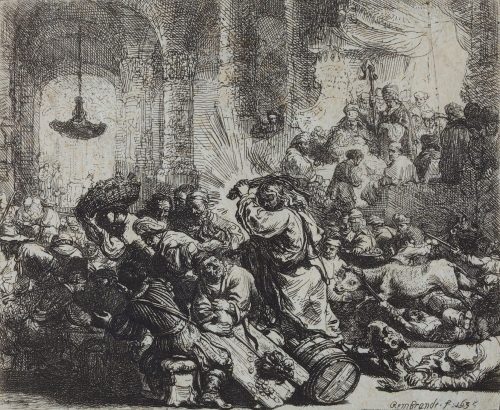 Rembrandt Harmenszoon van Rijn (Künstler*in), Christus vertreibt die Händler aus dem Tempel, 1635