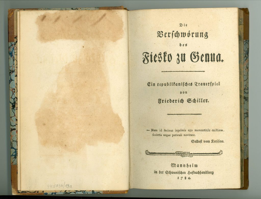 Titelblatt von Friedrich Schiller : Die Verschwörung des Fiesko zu Genua