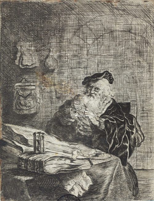 Rembrandt Harmenszoon van Rijn (Künstler*in), Ein alter Mann mit einem Federmesser, 1635–1655