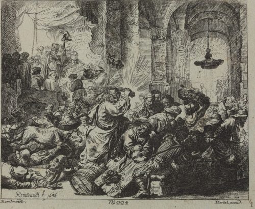 Johann Georg Hertel (Stecher*in), Christus vertreibt die Händler aus dem Tempel, nach 1635