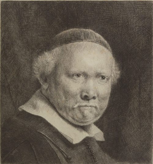 Rembrandt Harmenszoon van Rijn (Künstler*in), Der Kalligraph Lieven Willemsz. von Coppenol, große Platte, um 1658