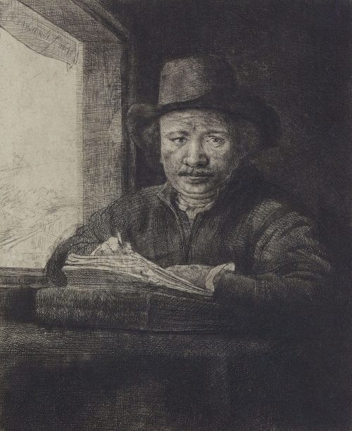 Rembrandt Harmenszoon van Rijn (Künstler*in), Rembrandt zeichnend am Fenster, 1648