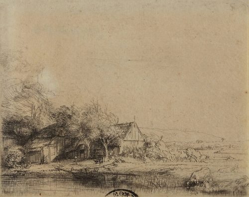 Rembrandt Harmenszoon van Rijn (Künstler*in), Die Landschaft mit der trinkenden Kuh, um 1650