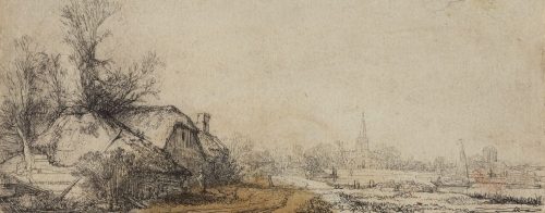 Rembrandt Harmenszoon van Rijn (Künstler*in), Die Hütte am Kanal mit Blick auf Ouderkerk, um 1641