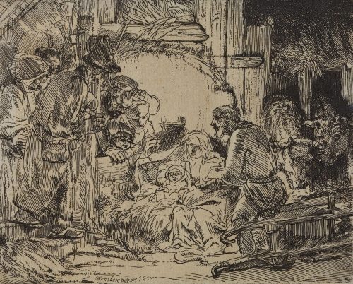 Rembrandt Harmenszoon van Rijn (Künstler*in), Die Anbetung der Hirten im Lampenschein, um 1654