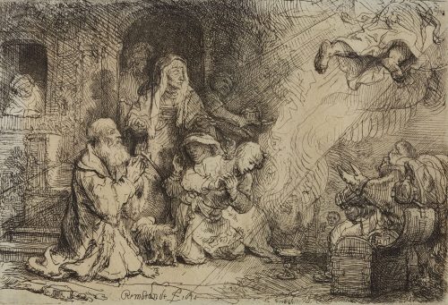 Rembrandt Harmenszoon van Rijn (Künstler*in), Der Engel verlässt die Familie des Tobias, 1641