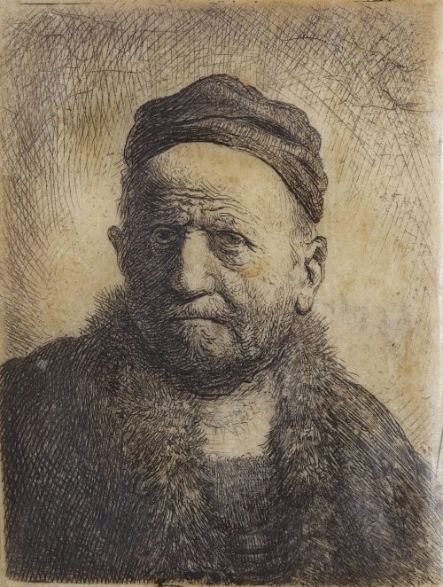 Rembrandt Harmenszoon van Rijn (Künstler*in), Mann mit einer knappen Kappe (Vater des Künstlers?), 1630