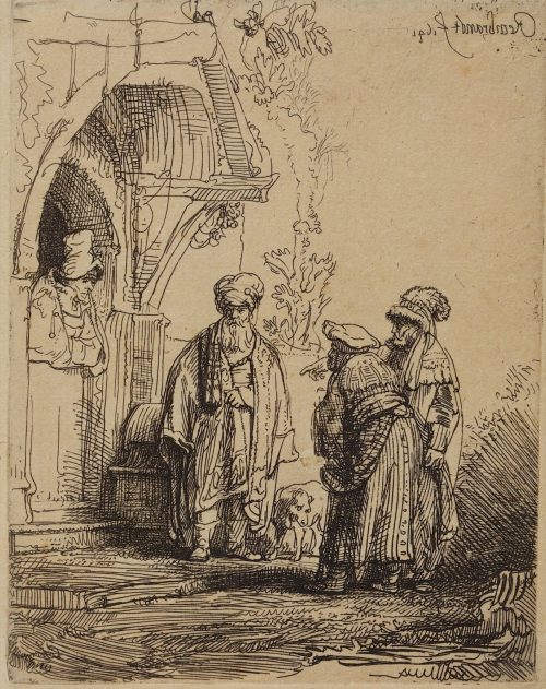 Rembrandt Harmenszoon van Rijn (Künstler*in), Die drei Orientalen (Jacob und Laban?), 1641