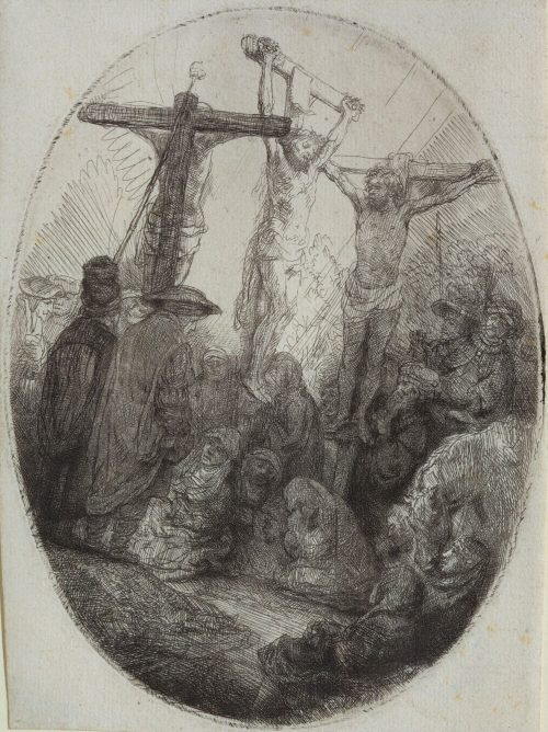 Rembrandt Harmenszoon van Rijn (Künstler*in), Christus am Kreuz, zwischen den zwei Dieben, von ovaler Platte, um 1641