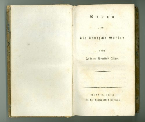 Titelblatt von Johann Gottlieb Fichtes Reden an die deutsche Nation