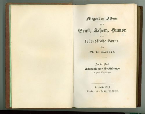 Titelblatt von Moritz Gottlieb Saphirs Fliegendes Album für Ernst, Scherz, Humor und lebensfroh ...