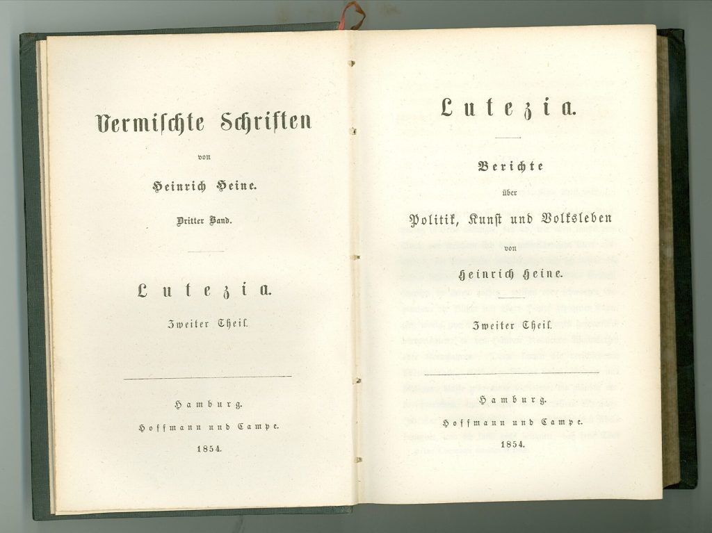 Titelblatt von Heinrich Heines Lutezia. Zweiter Theil