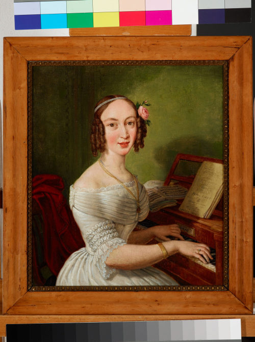 Johann Nepomuk Höfel (Maler*in), Clara Schumann am Flügel, 1840