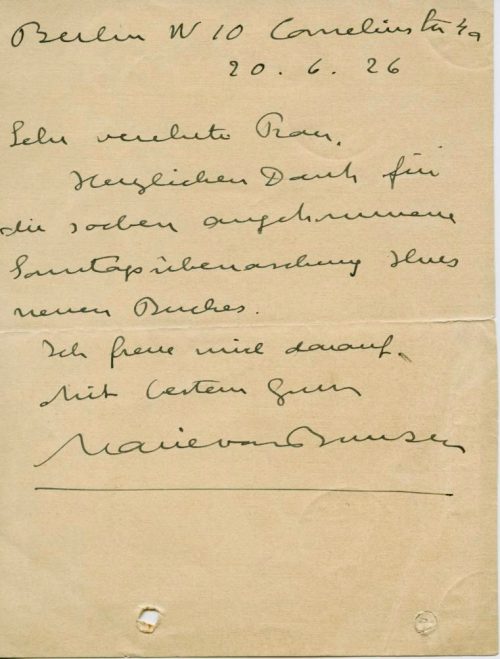 Brief von Maria von Bunsen an eine unbekannte Frau