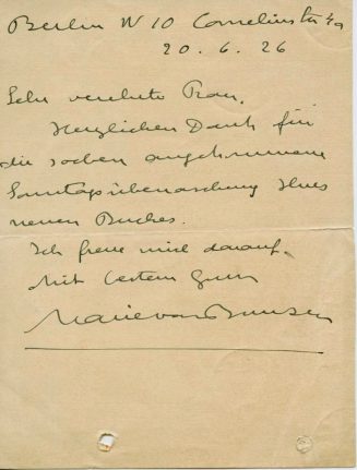 Brief von Maria von Bunsen an eine unbekannte Frau