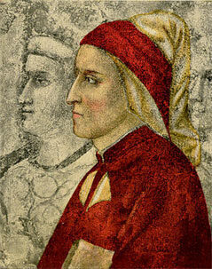 Portrait von Dante Alighieri. Stich nach dem Fresko in der Kapelle des Bargello-Palastes (gemal ...