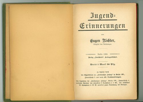 Titelblatt von Richters Jugend=Erinnerungen