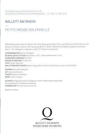 Programmheft zu "Petite Messe Solnnelle" von Martin Schläpfer. Gastspiel Ballett am Rhein im Ra ...