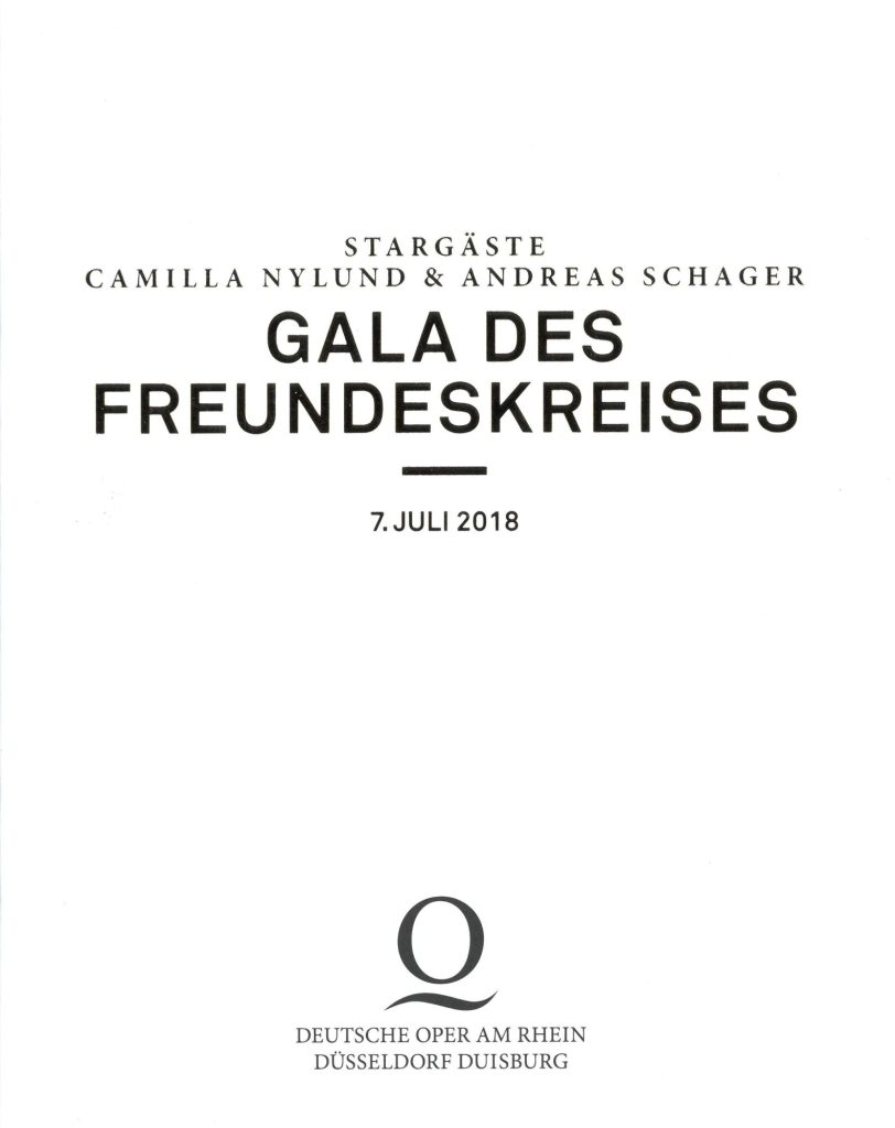 Programmheft zur Gala des Freundeskreises, 7. Juli 2018 im Opernhaus Düsseldorf, Deutsche Oper  ...