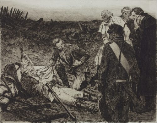 Arthur Kampf (Künstler*in), Der Tod des Feldmarschalls Schwerin auf dem Schlachtfeld von Prag, 1892