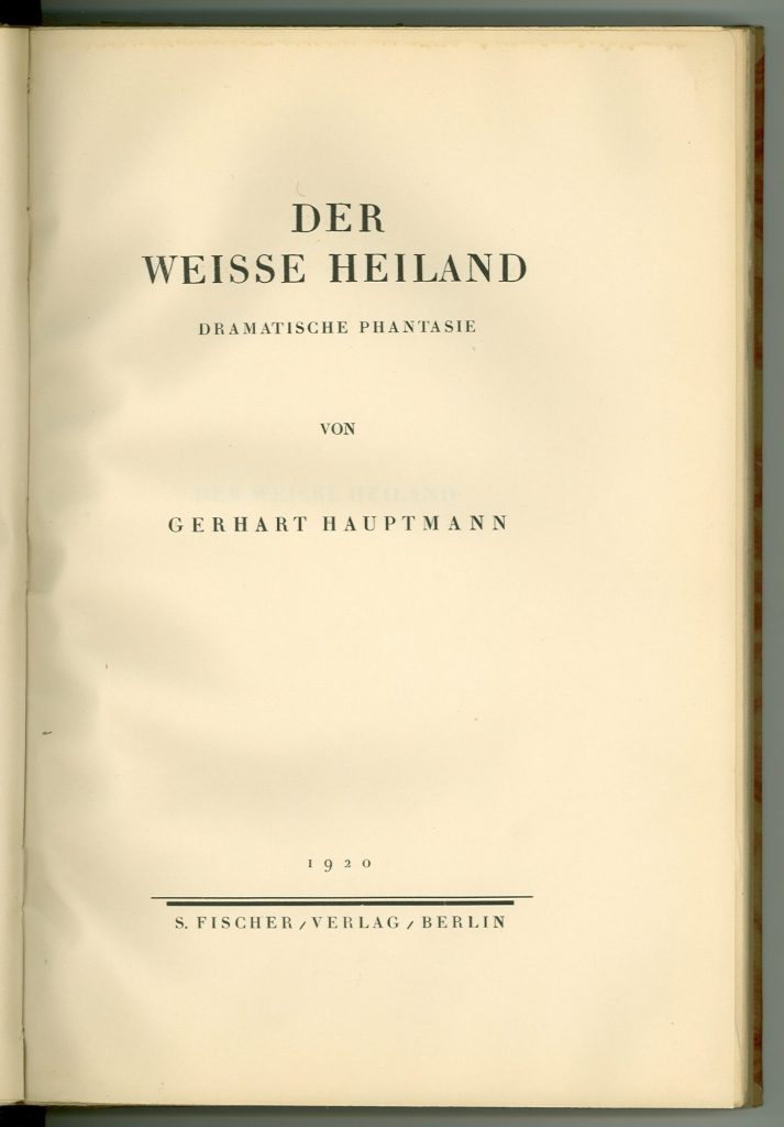 Titelblatt von Hauptmanns Der weiße Heiland