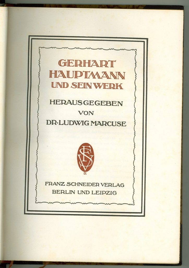 Titelblatt von Gerhart Hauptmann und sein Werk