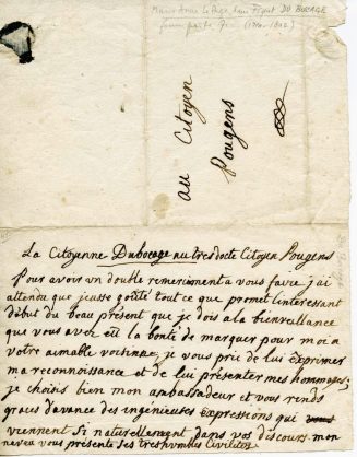 Brief von Marie Anne Duboccage an Charles de Pougens