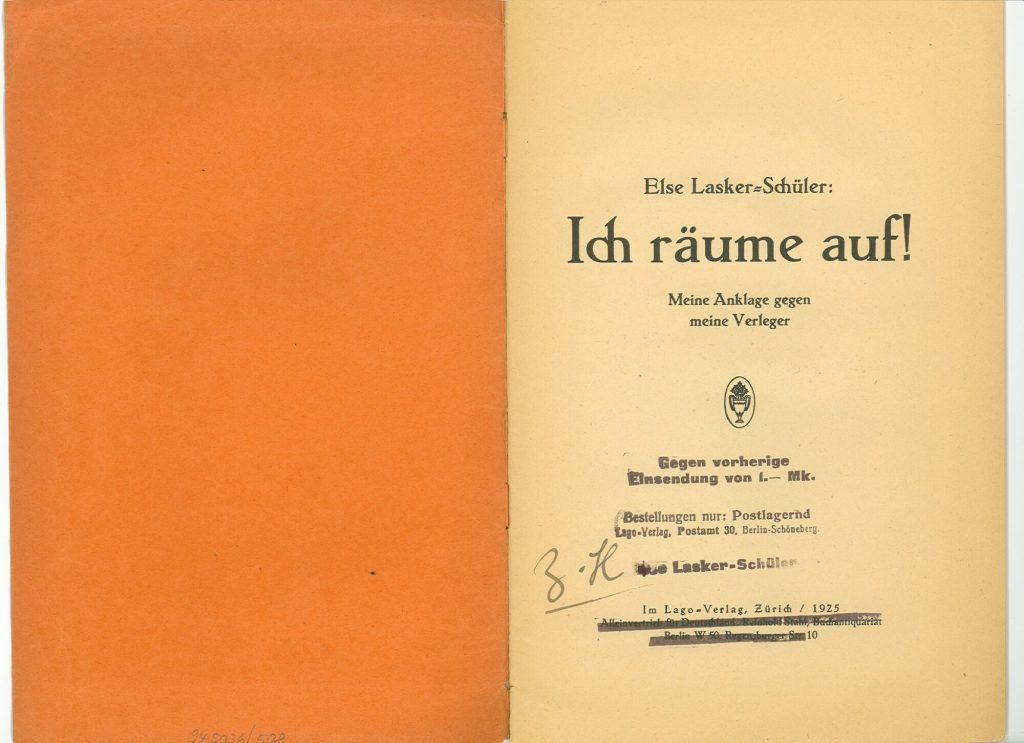 Titelblatt von Lasker-Schülers Ich räume auf!